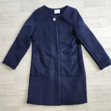 MIIA 미아 롱 코트 꽃 비쥬 버튼 네이비 F