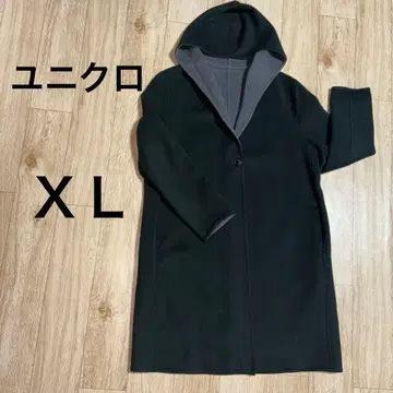 유니클로 여성용 후드 부착 울 혼방 코트 다크 그린