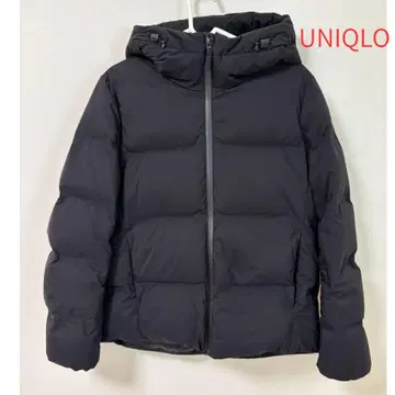 UNIQLO 블랙 심리스 다운 후드 부착