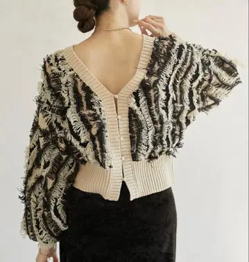 프린지 볼륨 슬리브 가디건