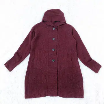 L'EQUIPE 후드 부착 롱 가디건 모 100% 보르도 M