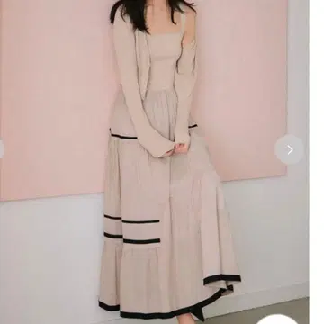 FLAY I.D 코튼 개더 니트 콤비 원피스