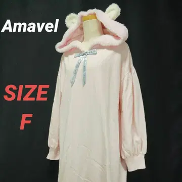 Amavel 아마벨 롱 후드티 리본 곰돌이 귀 핑크 오버 사이즈