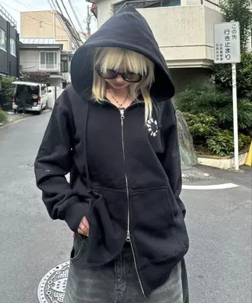 자츠라이프 That's life 블랙 더블 지퍼 후드티 M 사이즈