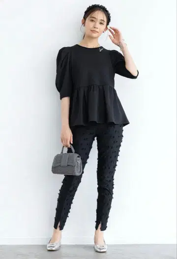 아메노치하레 리본 자카드 스트레치 슬림 팬츠 새상품! M 사이즈