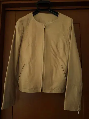 노카라 가죽 자켓 핑크 베이지