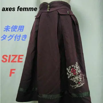 미사용 택 포함 axes femme 로즈 자수 플레어 스커트 보라색 F
