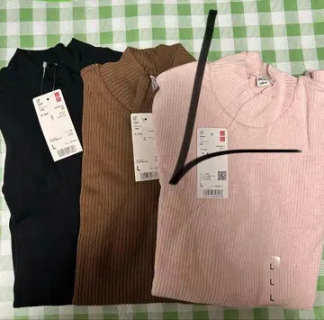 미사용 새상품 유니클로 WOMEN 리브 하이넥 T 긴팔 3개 세트