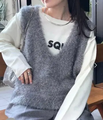 [ CIAOPANIC TYPY ] 믹스 페더 얀 크롭 기장 베스트 그레이