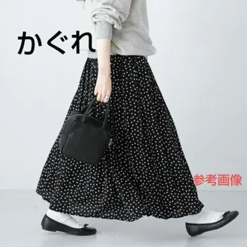 [ 새상품급 ] 카구레 도트 개더 스커트 블랙 프리 사이즈