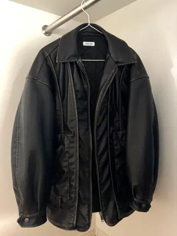 LAGUA GEM 인조 가죽 빈티지 자켓 BLK