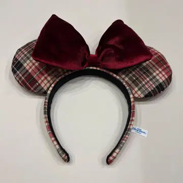미니 마우스풍 머리띠 체크 무늬
