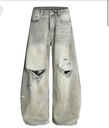 한국 데미지 가공 와이드 데님