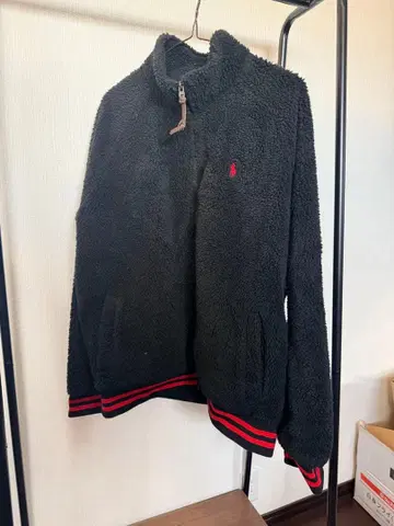 POLO 플리스 자켓 블랙 레드 스트라이프