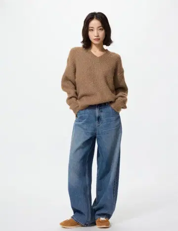 UNIQLO/배기 커브 청바지 기장 짧음/23 inch/67 BLUE