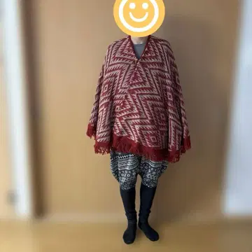 에스닉 판초 빨간색