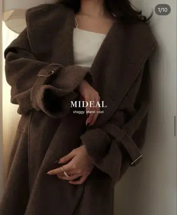 mideal 샤기 스탠드 코트 브라운
