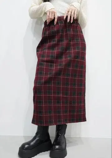 Kicuri 키쿠리 체크 무늬 롱 스커트 타이트 핏