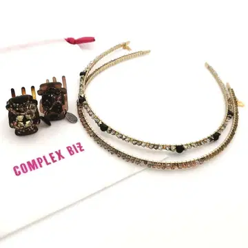 컴플렉스 비즈 머리띠 헤어 클립 4개 세트 비쥬 브라운