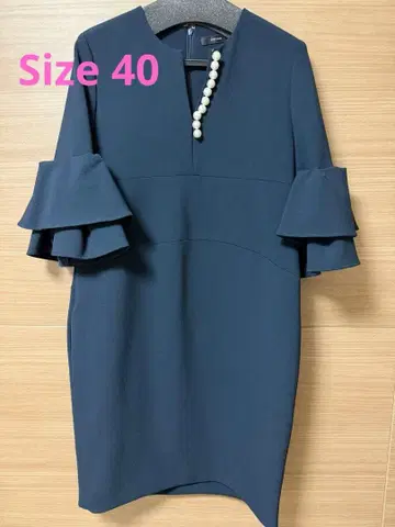 YOKOCHAN 네이비 프릴 소매 원피스 펄 장식