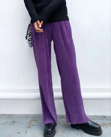 수-도 플리츠 와이드 팬츠 퍼플 F