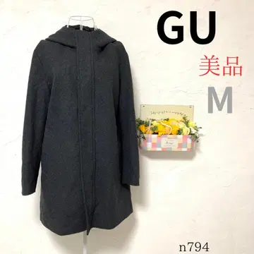 새상품급 [ GU ] 여성용 코트 후드 긴팔 울 혼방 그레이 M