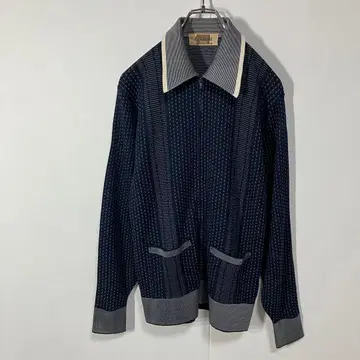 빈티지 도트 자카드 레트로 포켓 풀 집업 자켓 구제 의류