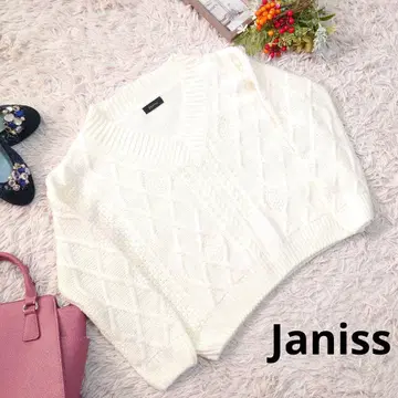 컨디션 최상 Janiss 니트/스웨터 (L 상당) 화이트/V넥/세탁 가능