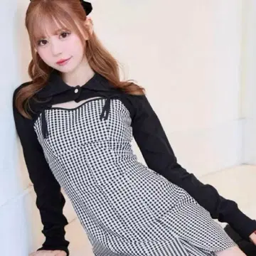 미셸마카롱 깅엄 체크 원피스 세트