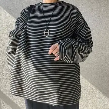 드롭 숄더 루즈 보더 상의 풀오버 티셔츠 롱 T