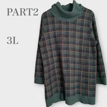 터틀넥 체크 니트 울 혼방 그린 3L 빅 사이즈