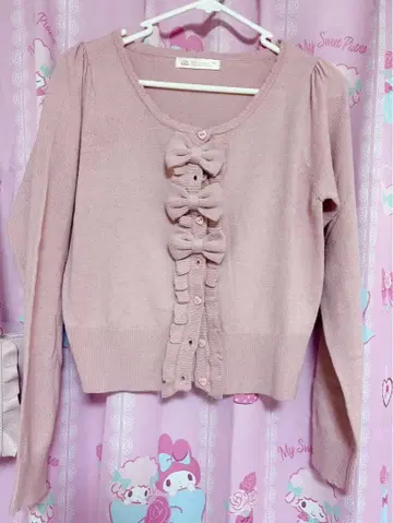 AnkRouge 핑크 리본 포함 니트 가디건