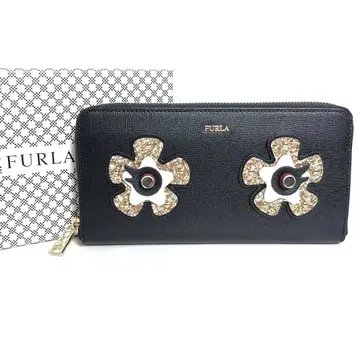[ 미사용 보관품 ] FURLA 훌라 라운드 지퍼 장지갑 스팽글 블랙
