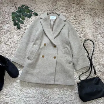 6674 프레임워크 더블 롱 코트 / 베이지 / 울 블렌드 / 루즈핏