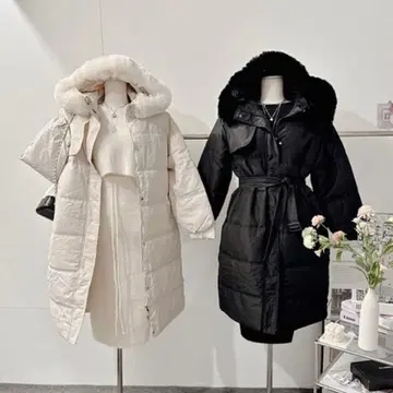 화이트 후드 부착 다운 자켓 프리 사이즈