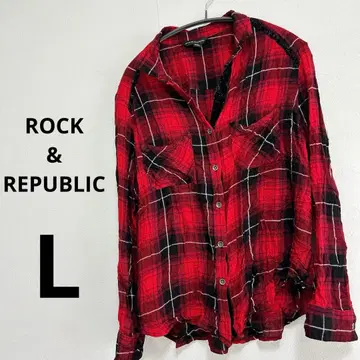 ROCK & REPUBLIC 긴팔 체크 셔츠 L 여성용 남성용