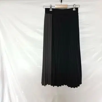 그랜드 크루 플리츠 스커트 롱 L 블랙/그레이 허리밴딩