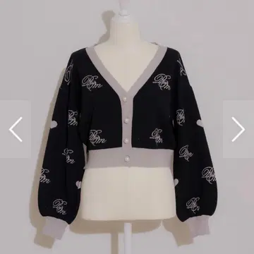 pium 하트 루즈 가디건 블랙 x 그레이