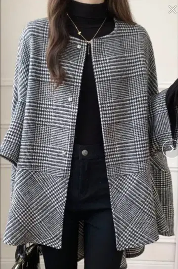 ABITOKYO 판초 코트 M 블랙 x 화이트 체크 미사용 새상품