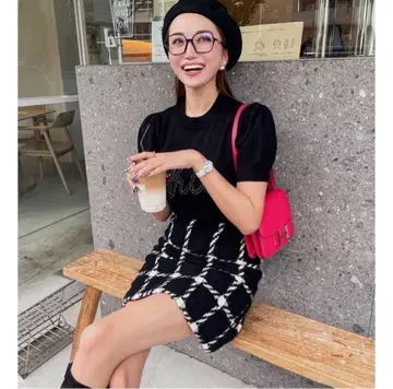 셰리에 체크 트위드 미니 스커트