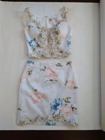 플라워 프린트 비즈 자수 타이트 드레스