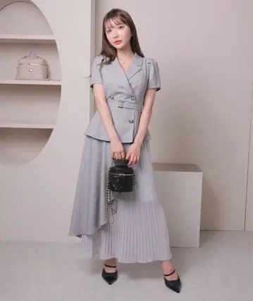 LIPSERVICE 자켓 레이어드 플리츠 원피스