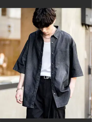 RockyMonroe 오버 사이즈 유즈드 가공 반팔 데님 셔츠