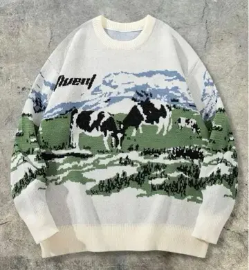 일본 사이즈 XXL (2L) 따뜻한 풍경 무늬 스웨터 남녀 공용