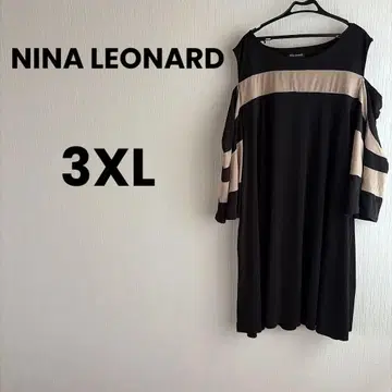 NINA LEONARD 오프숄더 미니 원피스 3X 블랙/베이지
