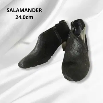 SALAMANDER 가죽 퍼 앵클부츠 일본제 블랙 24