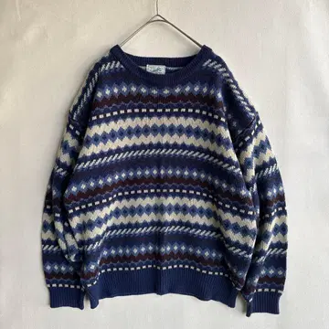 빈티지 남성용 노르딕 스웨터 크루넥 M 구제 의류