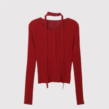 슬림 U넥 리브 가디건 타이 포함