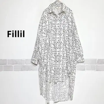 Fillil 안경 패턴 롱 셔츠 블라우스 좌우 롱 슬릿 겉옷 i838