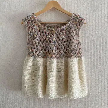 할머니 스퀘어 튜닉 베스트 뷔스티에 핸드메이드 니트